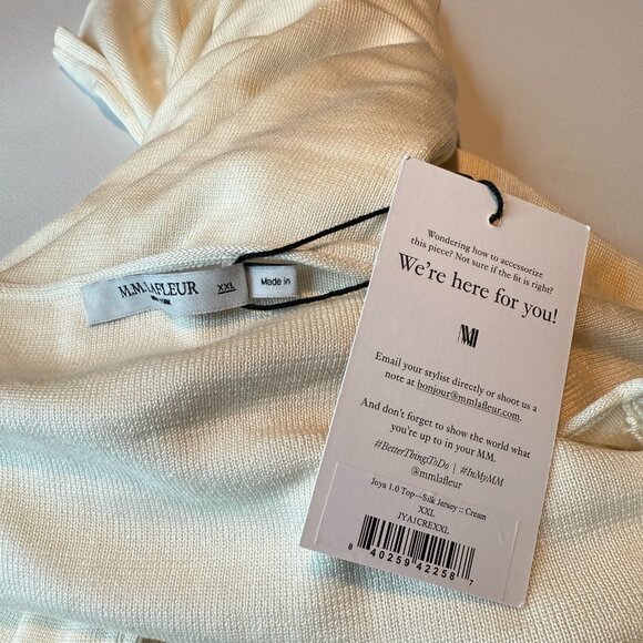 MM Lafleur Women XXL Joy Top Cream Long Sleeve Silk Jersey Knit Wide Neck Shirt - Picture 4 of 9